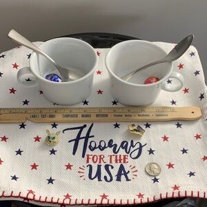 Oneida Bright White Mugs w/ SS Spoons - PARTY for 2